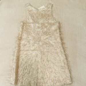 Zara Beige Feathered Dress - Beige Golden